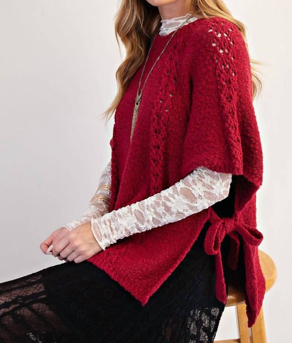 NEW EASEL half sleeves knitted sweater poncho in red - Picture 3 of 4